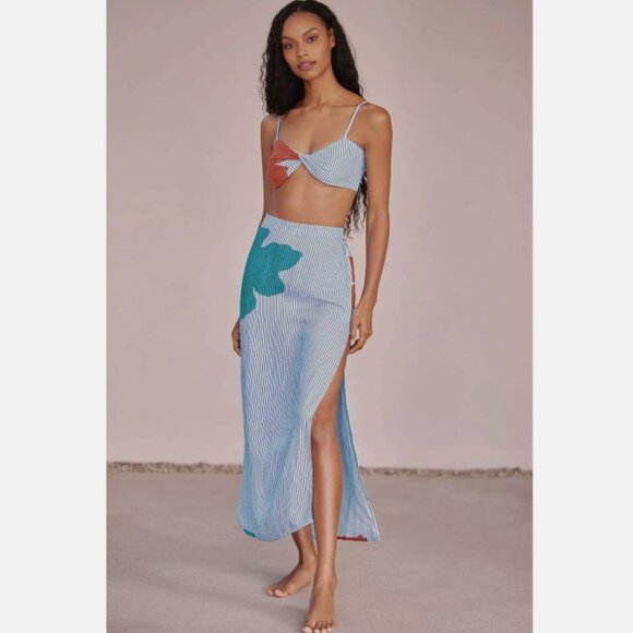 Brand New by Anthropologie Celandine Linen Blend Bandeau Crop Top & Skirt Set - Picture 1 of 11